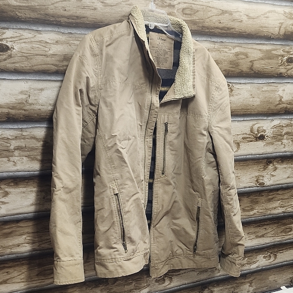 L.L. Bean Men's Beige Field Jacket with Fleece Collar